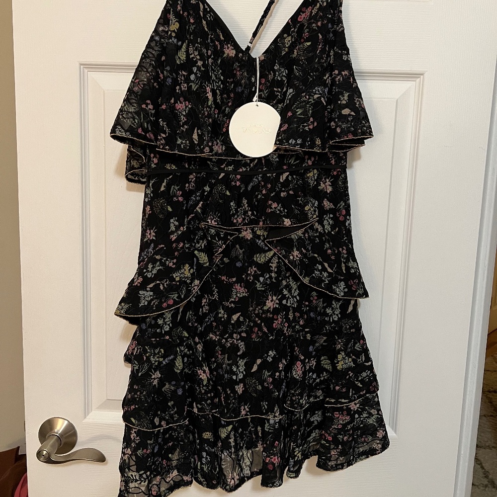 Black Floral Spaghetti strap Mini Dress size L